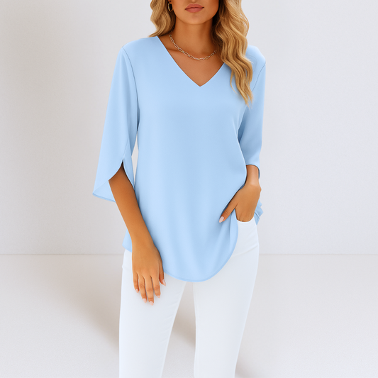 Elegante blouse met V-hals en gespleten mouwen
