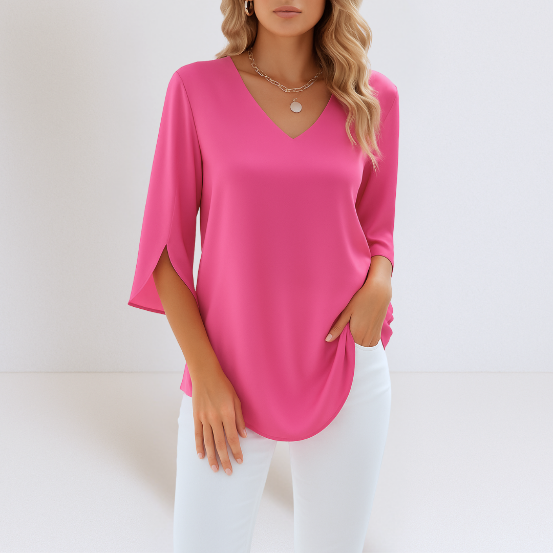Elegante blouse met V-hals en gespleten mouwen
