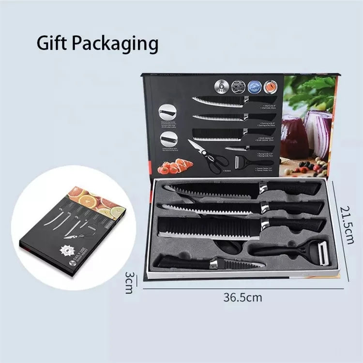 In Stock 6 Pieces Scissor Vegetable Fruit Peeler Sharp Stainless Steel Kitchen Knives Set Non-stick Coating Knife Set With Gift